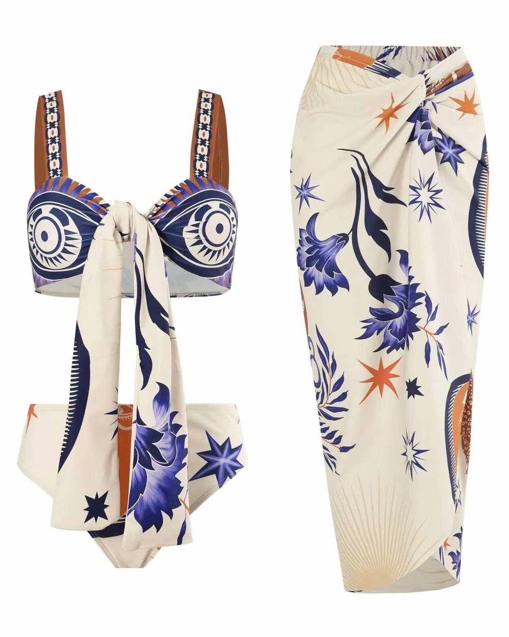 NEW SWEETKAMA women's tropical ruffle bikini set in cream